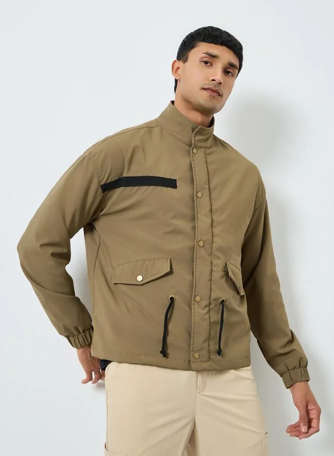 Styli  Men Grey Zip-Up Solid Relaxed Jacket for Men | Best Price UAE